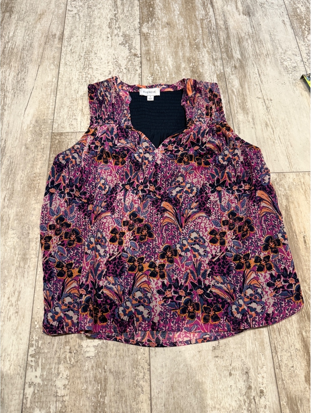 EVEREVE Small Floral Smocked Tank Boho Whimsigoth Blouse